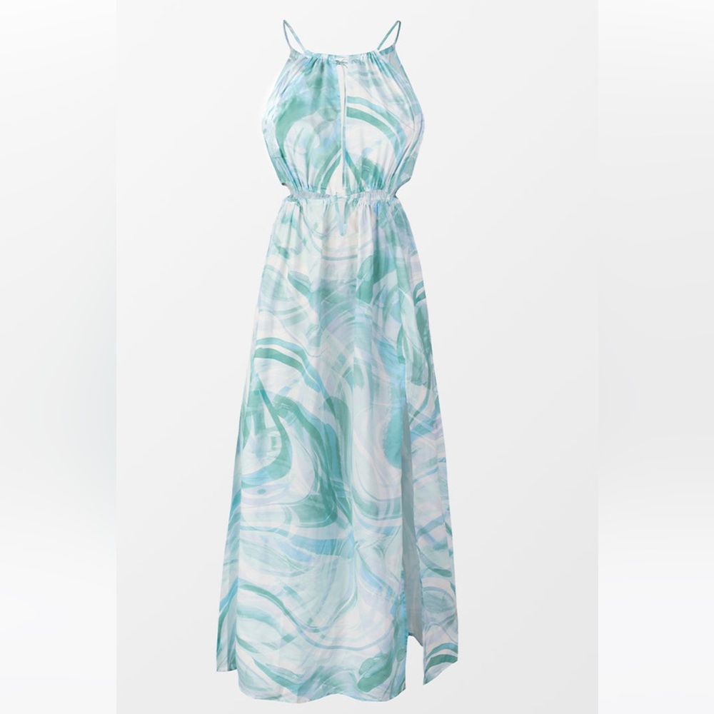 Marble Print Elastic Cut-out Waist Dress NWT